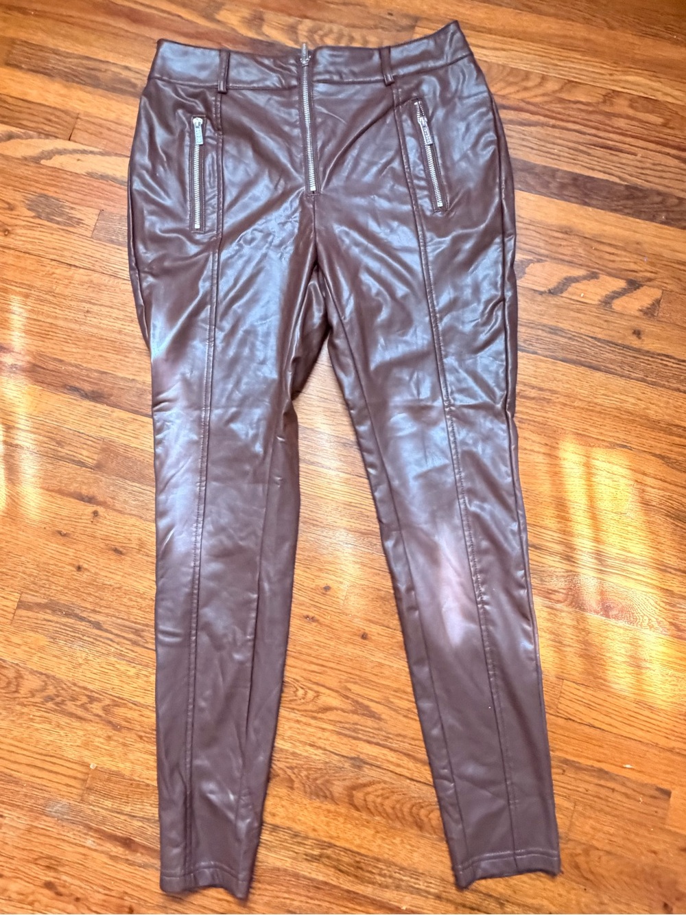 NWT GUESS Brown Faux Leather Skinny Pants Size L